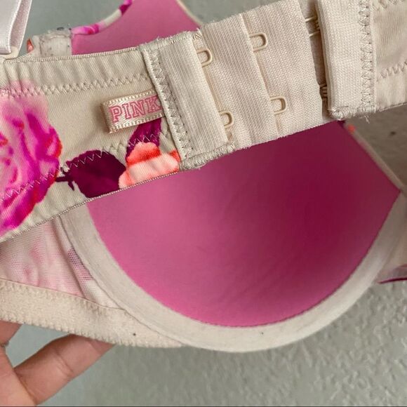 🍄 PINK Victoria’s Secret Tan and Pink Floral Bra - Picture 2 of 5